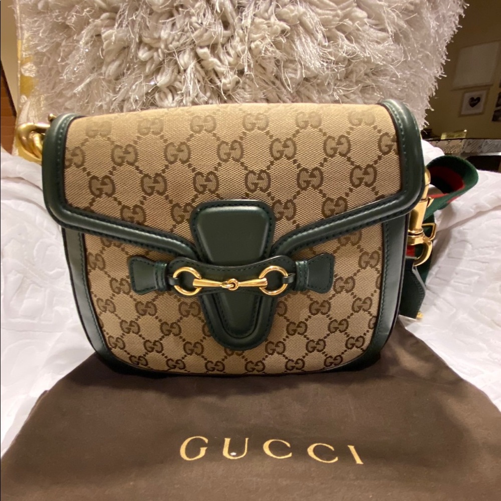 Authentic Gucci Horsebit Canvas Shoulder Bag 1955